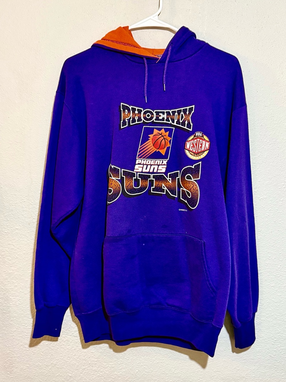 Vintage Phoenix Suns Pullover Hoodie Top in Purple W Orange Interior Size Large